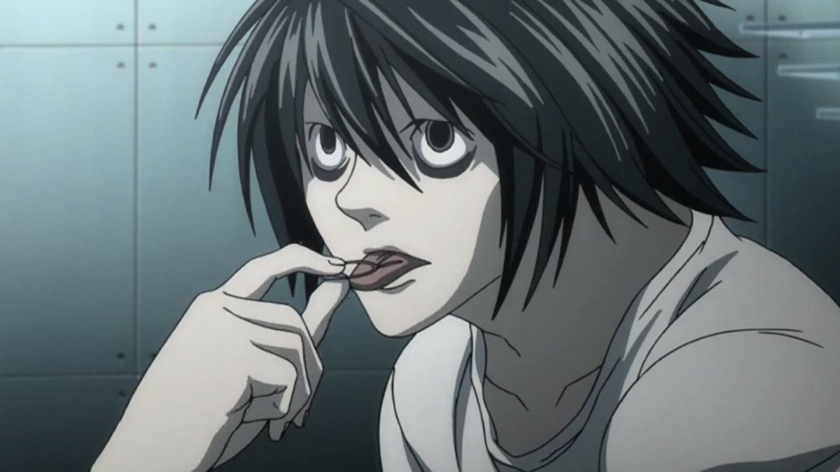 Эл тетрадь смерти ест сладости. Тетрадь смерти мультсериал 2007. Л ешь. L тетрадь смерти. L тетрадь смерти.