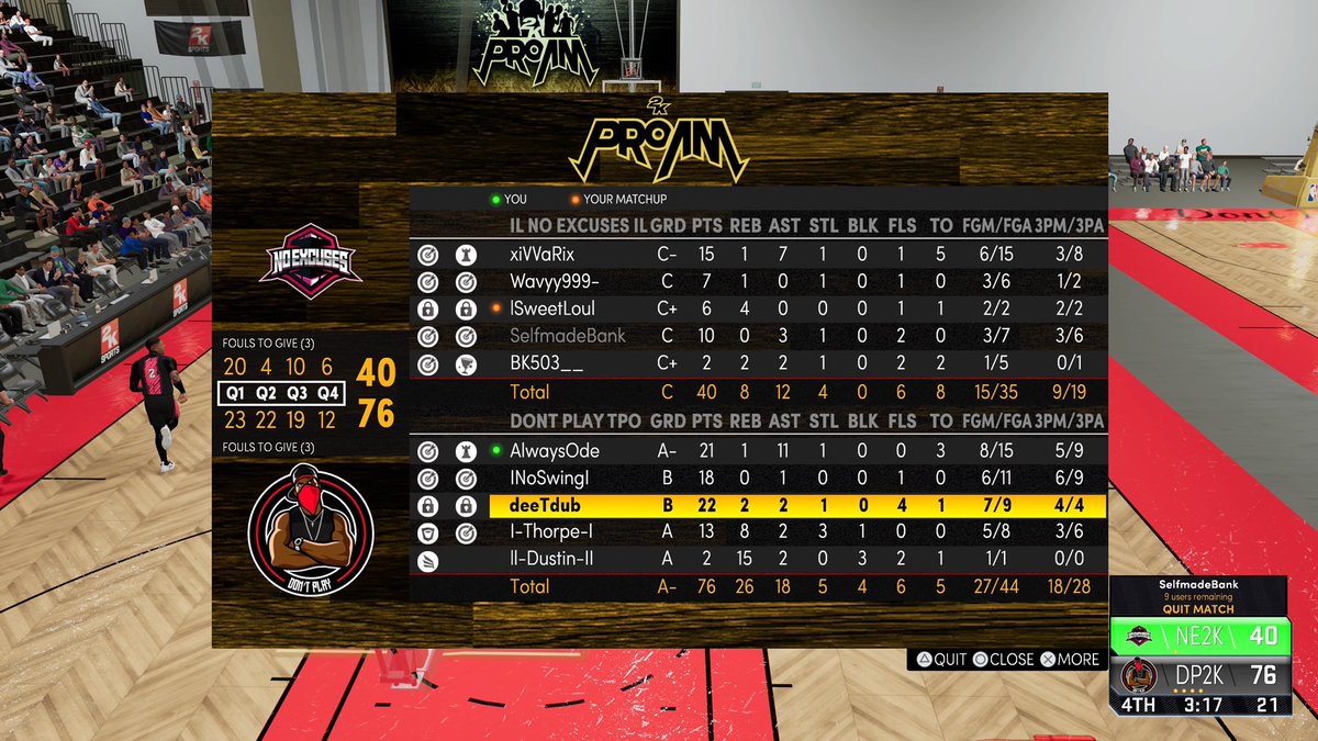 Gg’s <a href="/TheOnlyyWavyy/">𝓦𝓪𝓿𝔂𝔂</a> and his squad No Excuses. We swept them 2-0 and advance to the next round of the <a href="/TPOLeague/">Szn13🎒</a> playoffs 

<a href="/yeynotgaming/">LVI YEY</a> <a href="/TPOLeague/">Szn13🎒</a> <a href="/WalkOnWarriors/">⚠️ Walk-On Warriors</a>