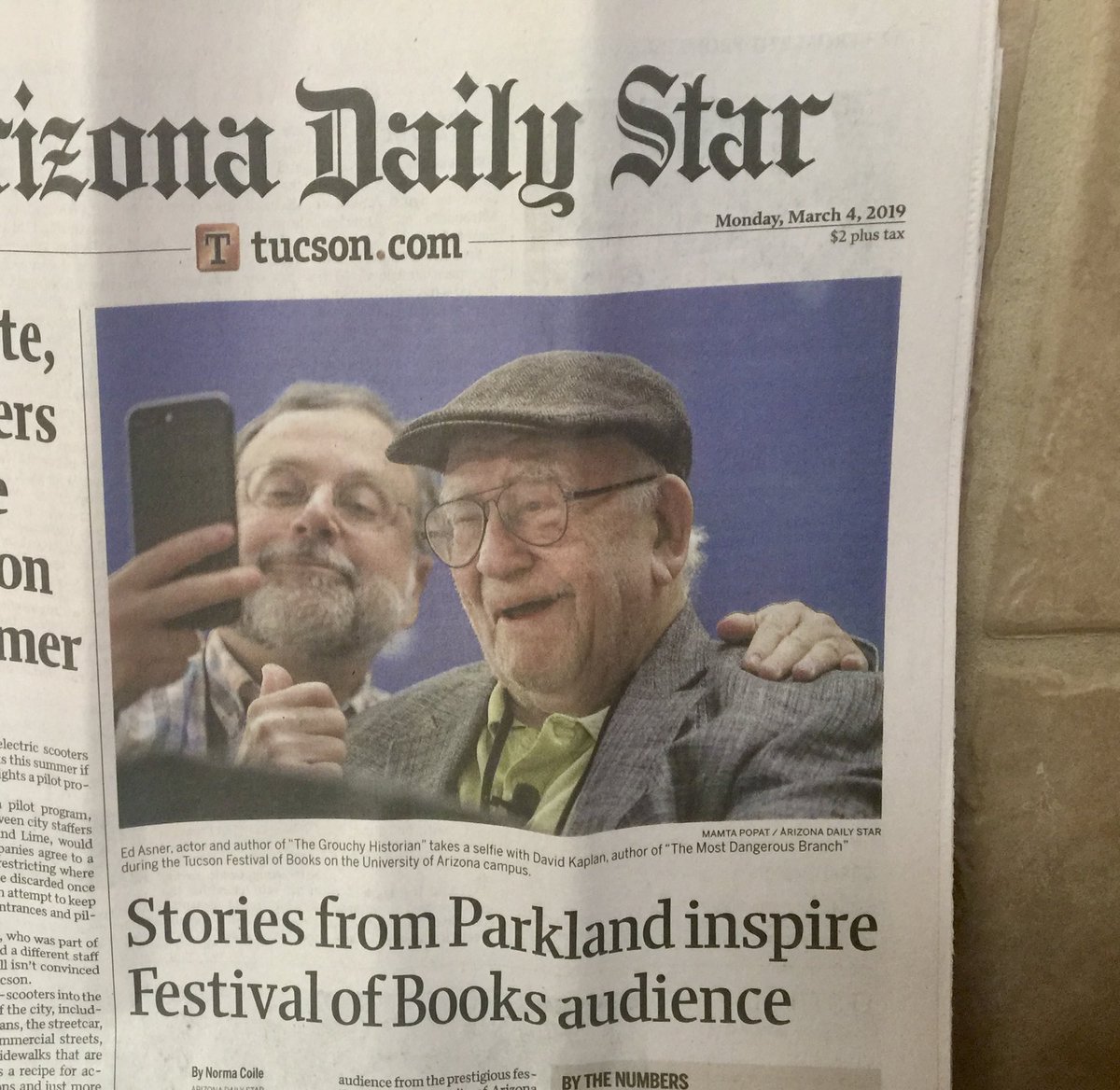 What a hoot with Mr. Grant in 2019 at the Tucson Book Festival! RIP, Ed Asner.