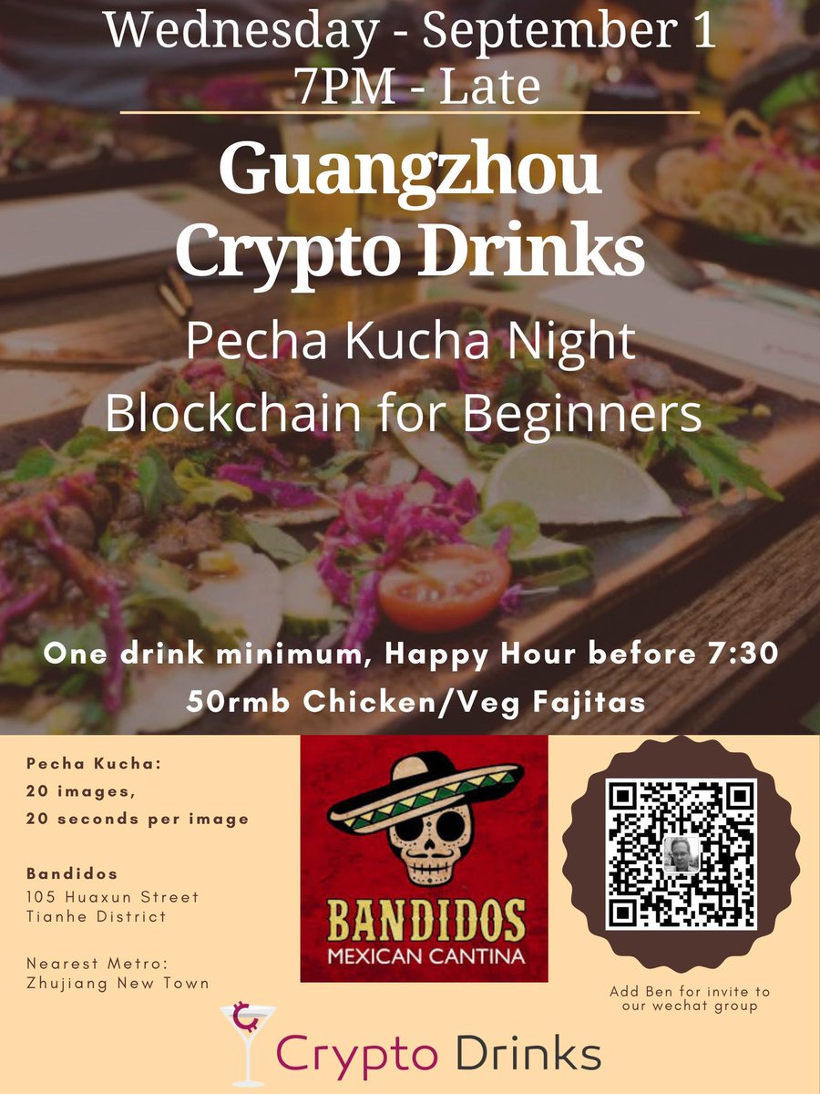 cryptodrinks247's tweet photo. Guangzhou Crypto Drinks on 9/1 at Bandidos https://t.co/f5ieMw8ijc