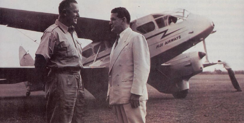 FijiAirways's tweet photo. #FJ70 Harold Gatty (right) founder of Fiji Airways Limited with his first Chief Pilot, Kiwi, Fred Ladd in front of the De Havilland Dragon Rapide, the aircraft that made #FijiAirways first scheduled flight in September of 1951.
✈️Nausori to Drasa #memorylane #avgeek #Fiji https://t.co/p4wwXcF1nC