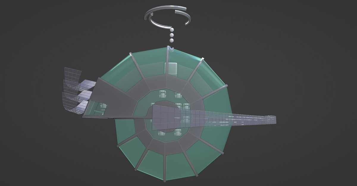 oogby's tweet photo. decided the player should really get an establishing shot of the floating city in @Tinselfly before being thrown into it, so I spent a couple days modeling a ferry the player can start on, giving a brief glimpse of the city from a distance before landing

#indiedev #gameart https://t.co/oYGpHhqBYU