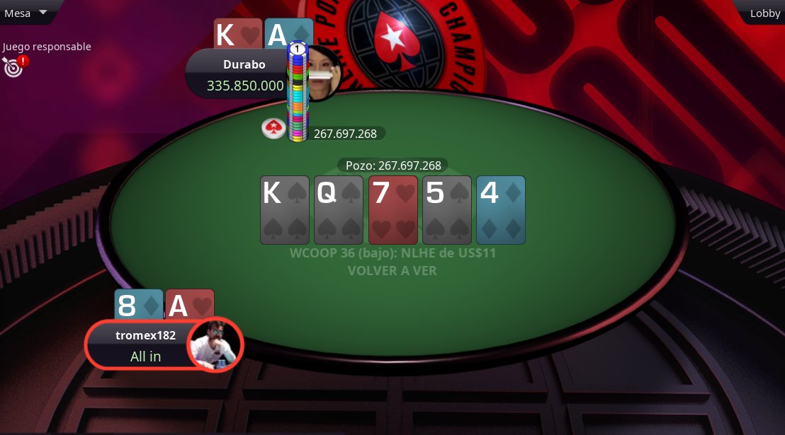 Podio para Chile! 🔝

Ricardo 'tromex182' Matamala 🇨🇱 consiguió el 🥈 en el WCOOP-36-L para $8.417

Gran torneo, Ricardo! 👏

Juega responsablemente. +18. Se aplican los términos.