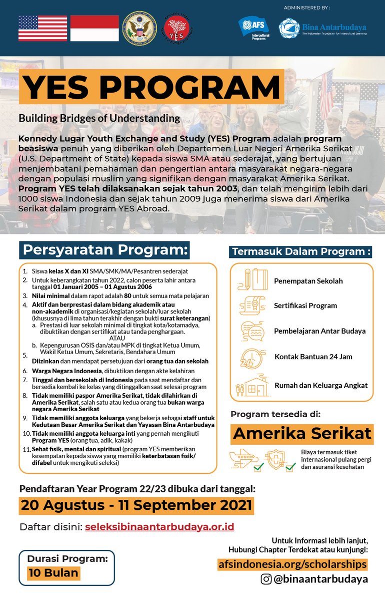 binabud's tweet photo. Jika ingin pergi ke Amerika Serikat dengan beasiswa juga, ada program YES @yesprogramnews https://t.co/qICupKpA6Q