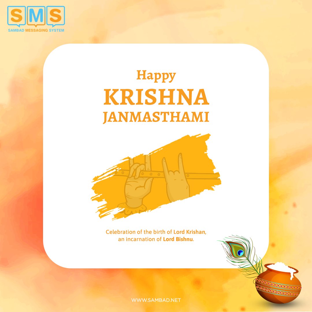 sambad_sms's tweet image. Happy Krishna Janmasthami 🙏
Let us celebrate the festival of birth of Lord Krishan, an incarnation  of Lord Bishnu😊
#krishnajanmasthami #janmasthami #sambad #bulksms