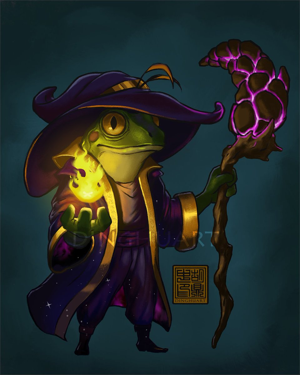 dinghuart's tweet photo. Boop a doop, frog wizard, wizard frog! Rendering is complete.
#frog #frogart #dnd #frogwizard #wizardfrog https://t.co/Mi7Ny93QJg
