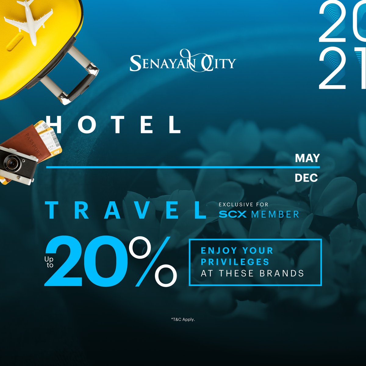 senayancity's tweet image. EXCLUSIVE FOR SCX MEMBER
Get extra discount up to 20% OFF* at our Infinite Hotel Partner for your pleasant stay and unforgettable vacation, special for all SCX Iconic Member

Gain your rewards now!

Valid until August 31st, 2021.

*T&amp;amp;C Apply

__
#SCXMEMBER
#SENAYANCITY