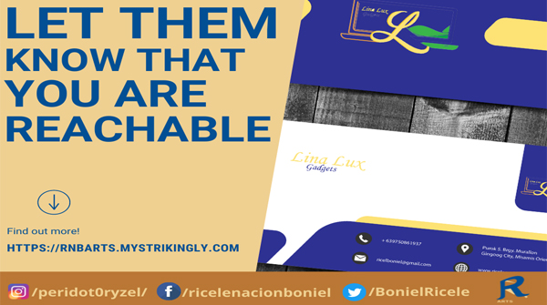 Let them know you are reachable

Everything is going online now!
Helping your business beyond reachable!
Message me Now!
📧 📧📧 ricelboniel@gmail.com

Don't forget to follow me on my social media accounts!

#businesscards, #businesscardsdesign, 
#businesscreditcards,