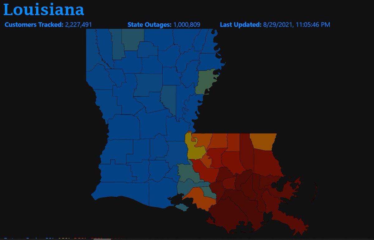 CodyLillich's tweet photo. BREAKING >> (8/29, 11:20pm) @PowerOutage_us reports 1 MILLION without power in Louisiana. #HurricaneIda #Ida #TrackingIda @FOX8NOLA https://t.co/cOguIizP7z
