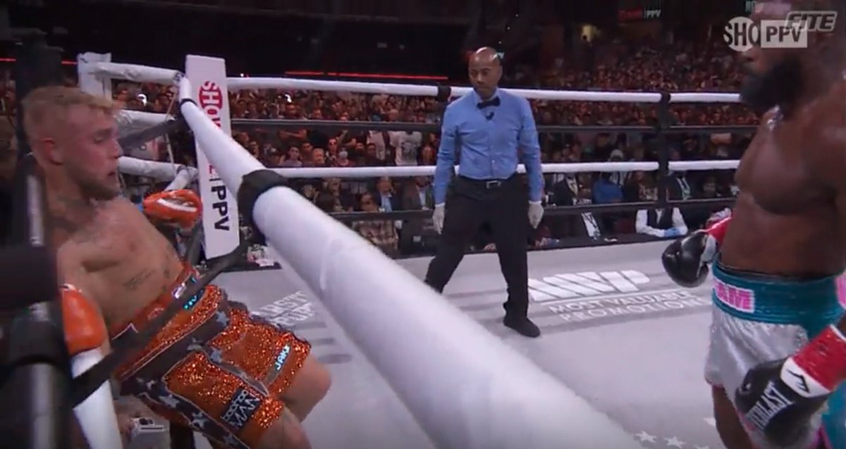 scoreboardUS's tweet photo. The ropes saved #JakePaul from becoming a meme https://t.co/ElBJl4KmZJ