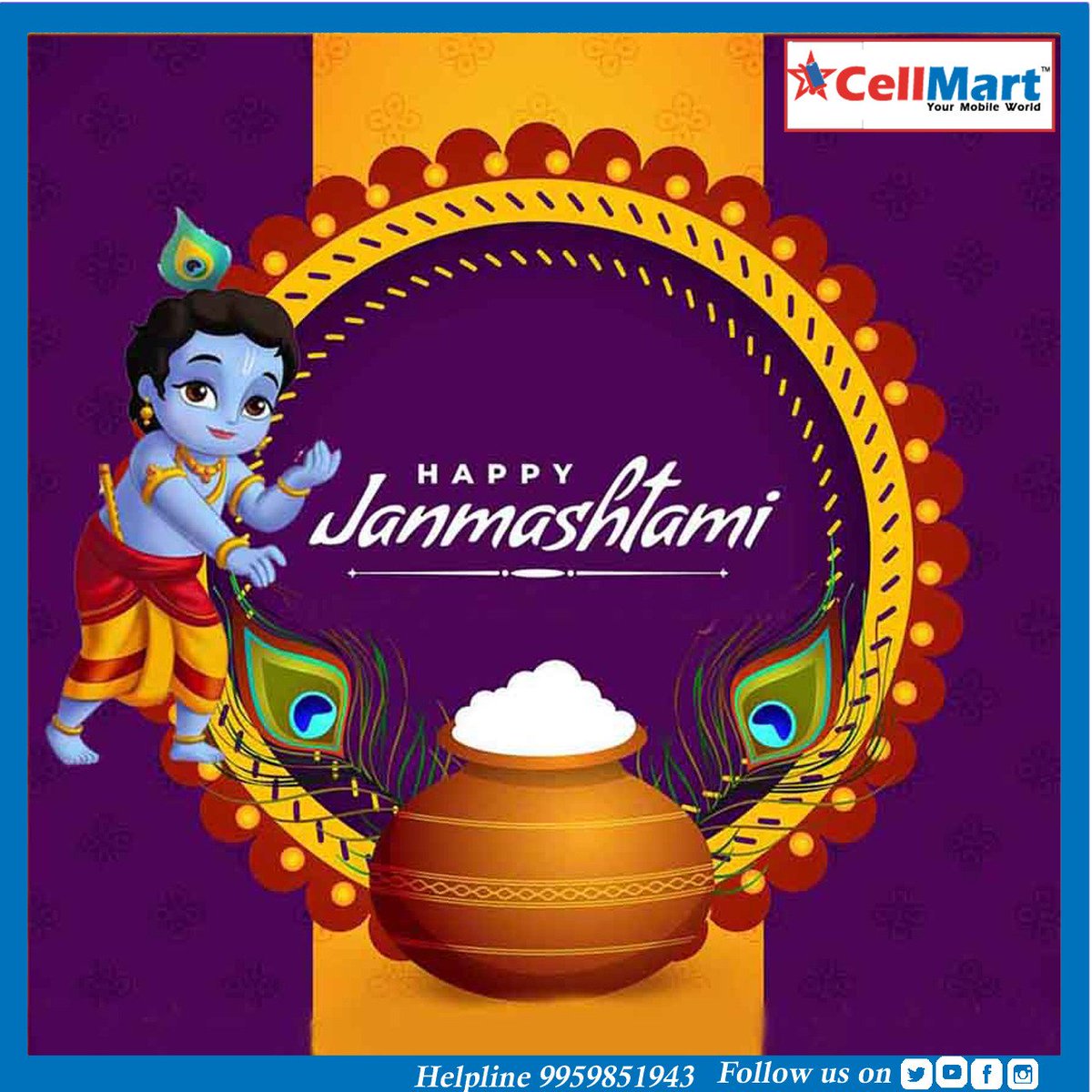 CellmartE's tweet photo. May Lord Krishna be always with you and protect you from all the negativity in life. CellMart Electronics wishing you a Happy and Prosperous Janmashthami! https://t.co/s5wLKm0Dn2