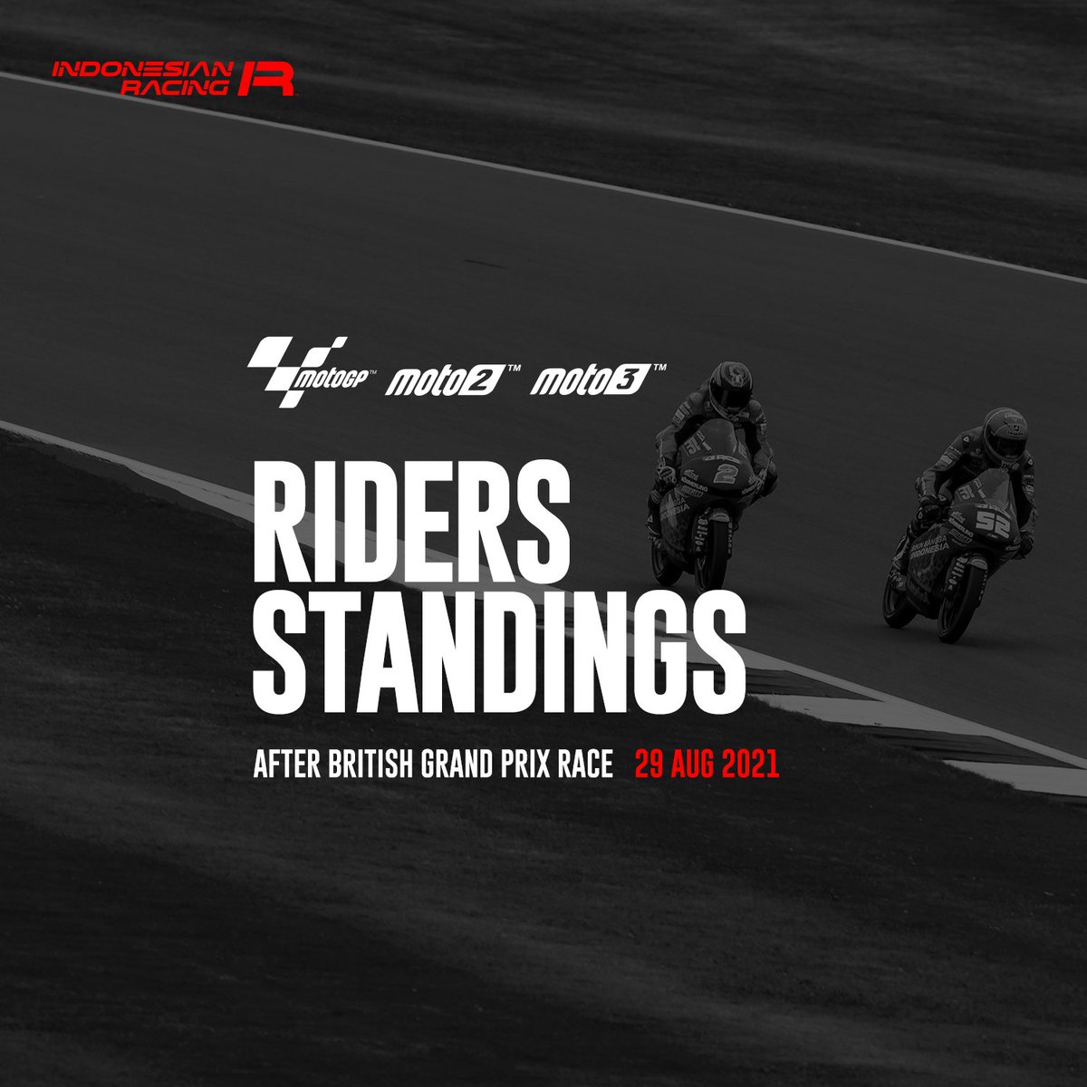 ID_RacingTeam's tweet photo. Klasemen sementara bagi pembalap @ID_RacingTeam pada kelas Moto3, Moto2, dan MotoGP setelah menjalani balapan di seri #BritishGP 💪

Dari kelas MotoGP, podium bagi @AleixEspargaro tentunya menjadi hadiah spesial bagi tim dan para sponsor termasuk @ID_RacingTeam. https://t.co/kzqYMPTYpF