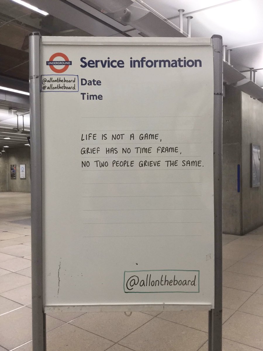 Grief has no time frame, 
so take as long as you need. 

#Grief #GriefAwarenessDay #allontheboard 

All On The Board book - amazon.co.uk/Tfl-Quote-of-t…