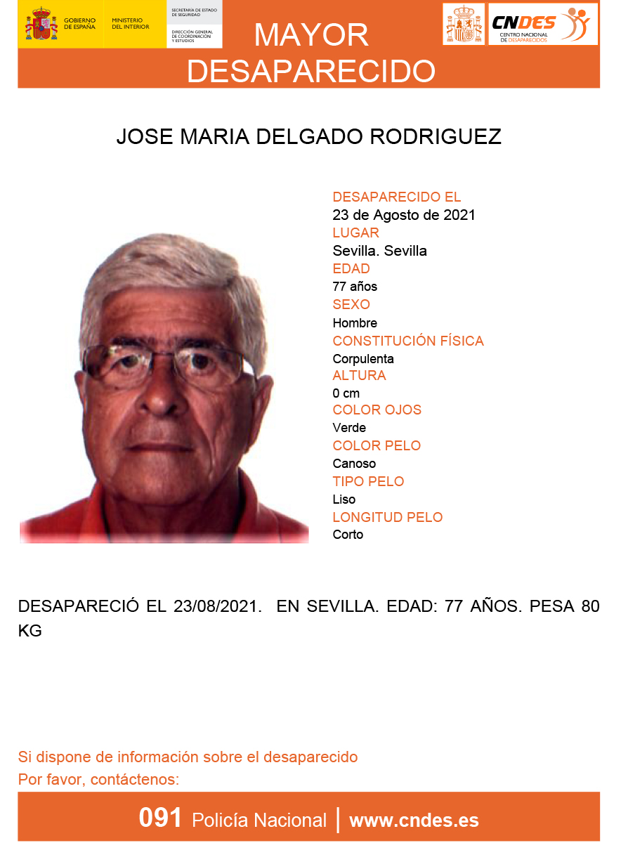 ⚠️ URGENTE ⚠️

¡Tu ayuda es fundamental! 
Un Rt puede ayudar a encontrar a José María

Si le has visto, por favor llama📞 091