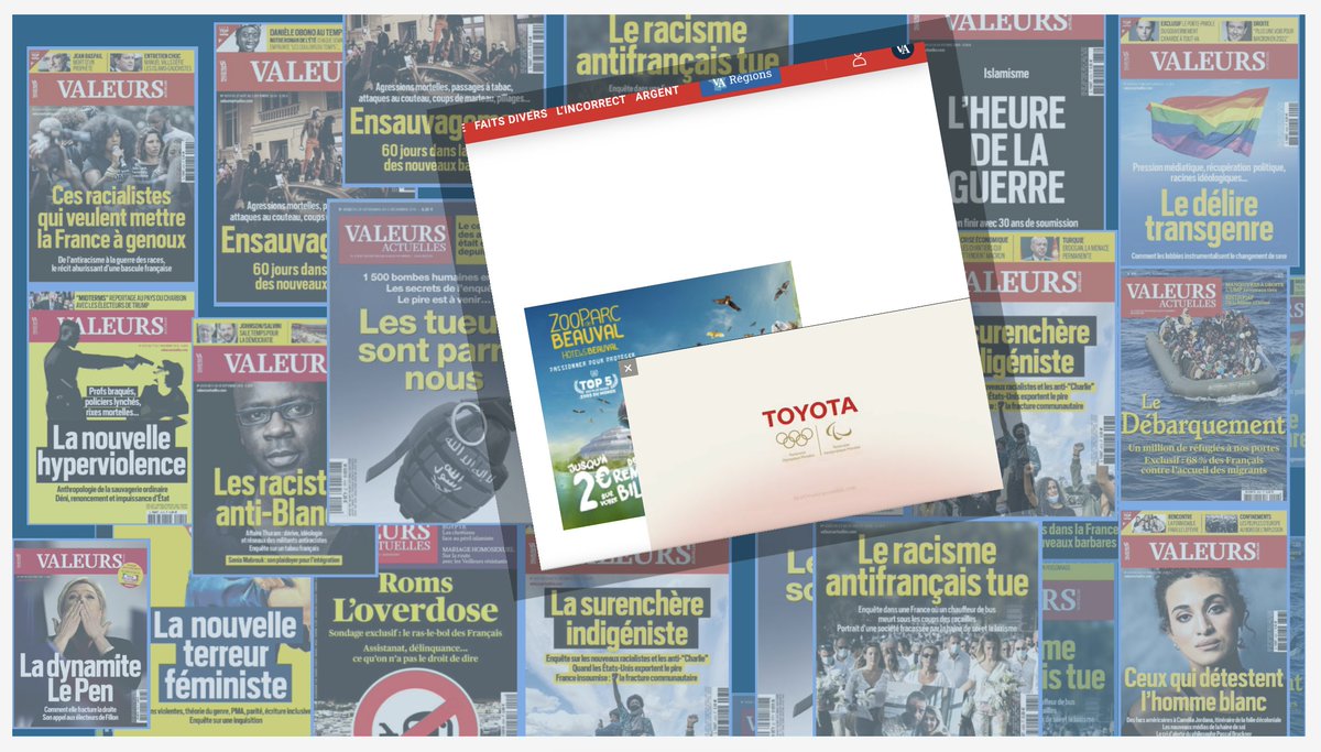 titres abjects de Valeurs Actuelles +pub 