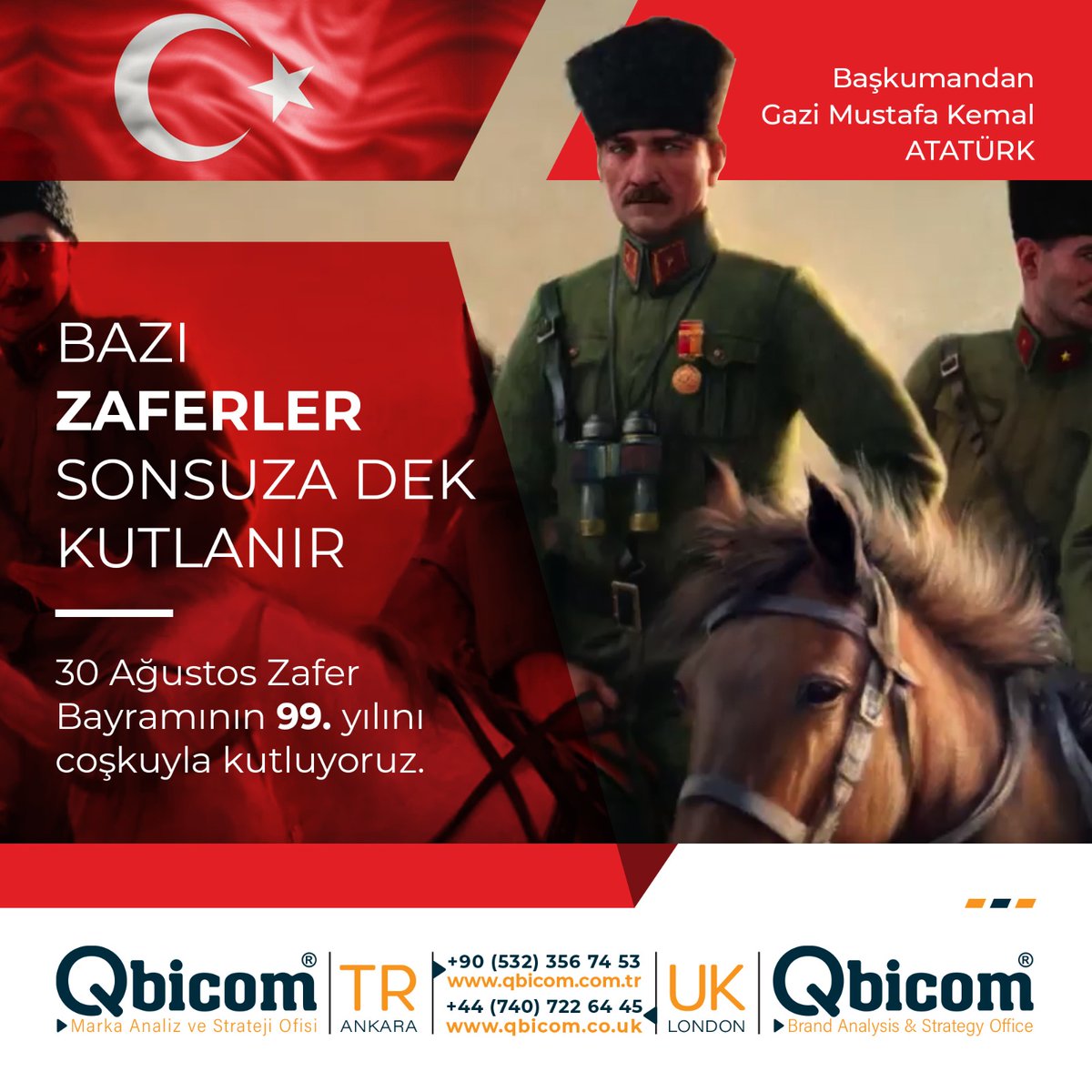 QbicomTr's tweet photo. Bizlere Başkomutanlık Meydan Muharebesi zaferinin gurur ve mutluluğunu yaşatan başta Mustafa Kemal ATATÜRK olmak üzere şehitlerimizi saygıyla anıyoruz. 30 Ağustos Zafer Bayramı’mız kutlu olsun!💪💪🇹🇷
#30ağustosZaferBayrami https://t.co/ys15PntYFz