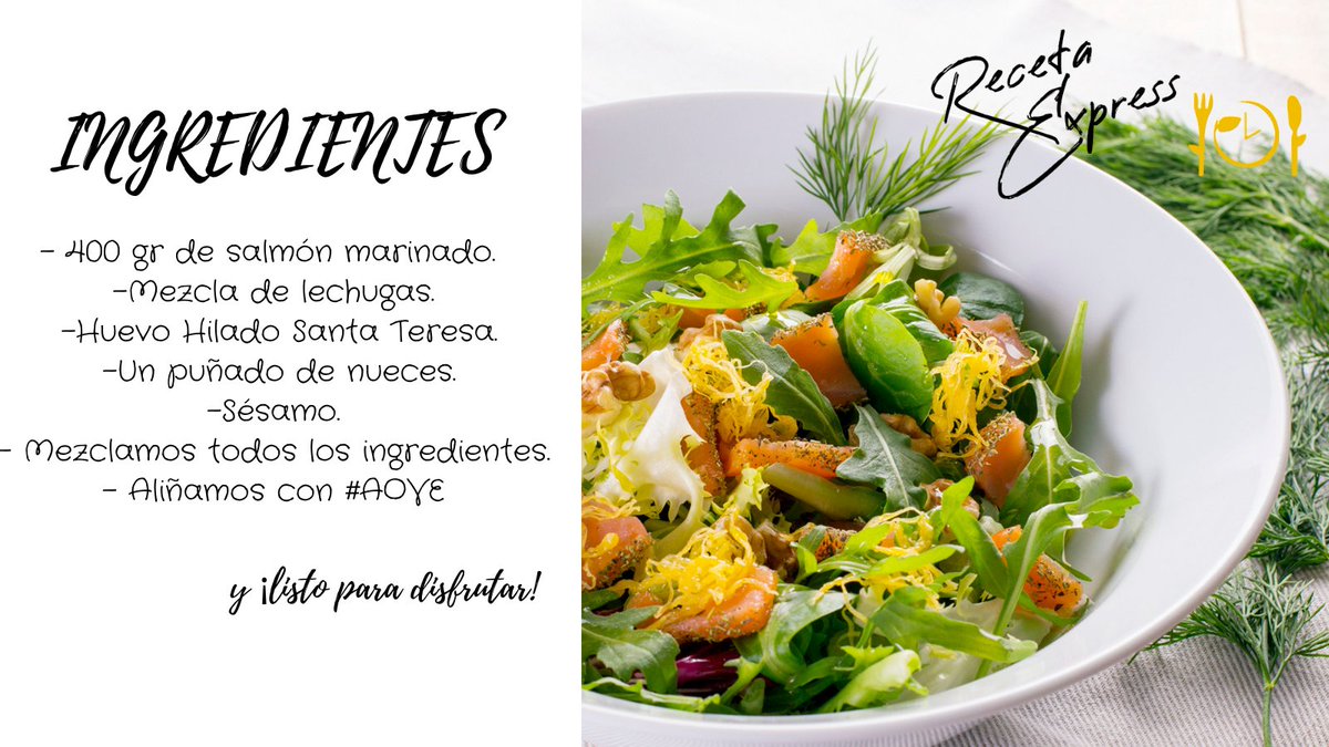 Santa_Teresa's tweet photo. Empezar bien el lunes es empezar con esta refrescante #RecetaExpress: ensalada de salmón marinado con #HuevoHilado Santa Teresa. 🤩🤩

Si eres de los que disfruta comiendo, te encantará esta mezcla de sabores con ese toque especial de la #comidaviejuna 😍

#healthyfood  #foodies https://t.co/BAuqcl4hKD