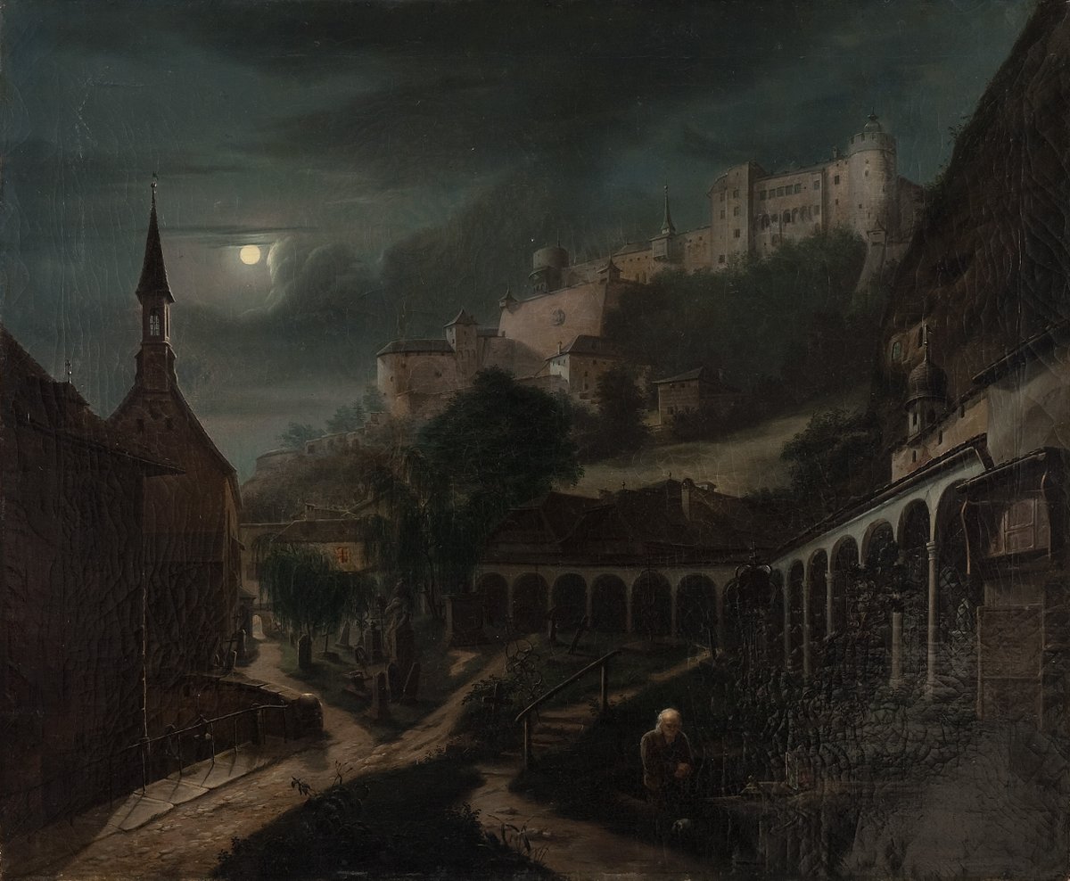 Im Zuge des heutigen Frankensteintages zeigen wir euch ein Gemälde von Ermst Heinrich Wilhelm Hampe. Das Bild schafft mit seinen vielen Winkeln und Ebenen eine ehrfürchtige Stimmung. Hättet ihr Lust auf einen Nachtspaziergang bei diesen Ausblick? #ErnstHeinrichWilhelmHampe