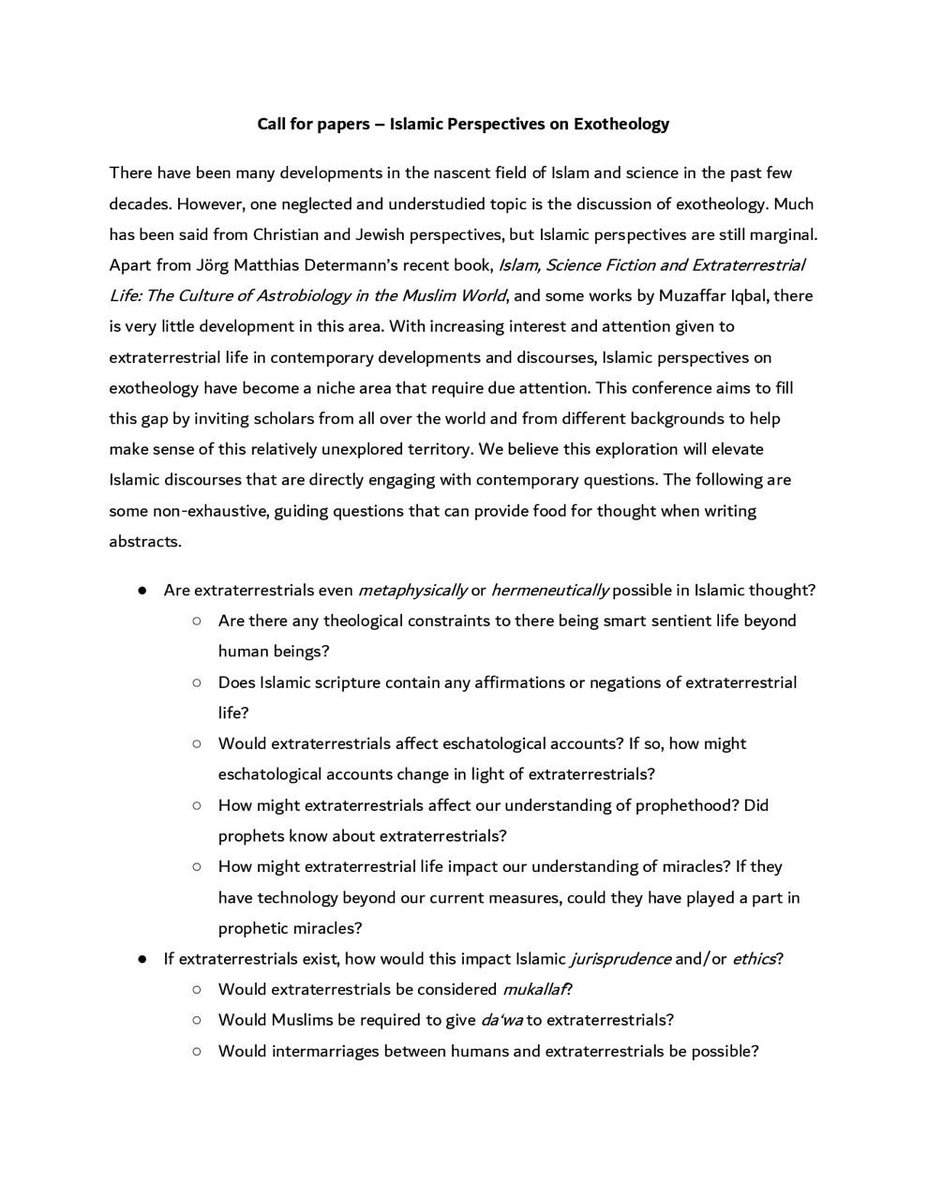 𝗖𝗮𝗹𝗹 𝗳𝗼𝗿 𝗣𝗮𝗽𝗲𝗿𝘀 𝗜𝘀𝗹𝗮𝗺𝗶𝗰 𝗣𝗲𝗿𝘀𝗽𝗲𝗰𝘁𝗶𝘃𝗲𝘀 𝗼𝗻 𝗘𝘅𝗼𝘁𝗵𝗲𝗼𝗹𝗼𝗴𝘆 Dr Shoaib Ahmed