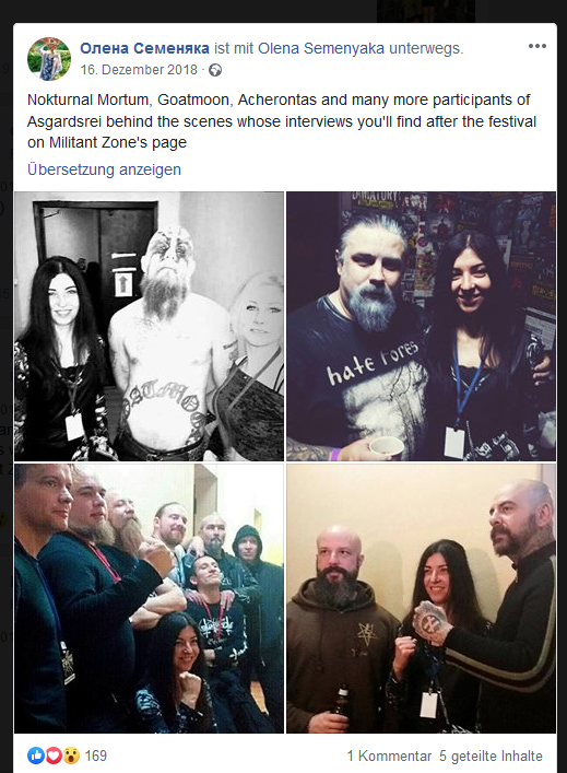 SvenIsHell's tweet photo. Olena Semenyaka, die "Pressesprecherin" von ASOW mit Leuten von NOKTURNAL MORTUM, GOATMOON, usw. 
Dazu noch Olena mit Neonazi Hendrik Möbus und anderen in der Szene sehr beliebten Bands: https://t.co/P275URQom1
#rechtsrocktnicht #mfgn https://t.co/2AntkZ7k3s