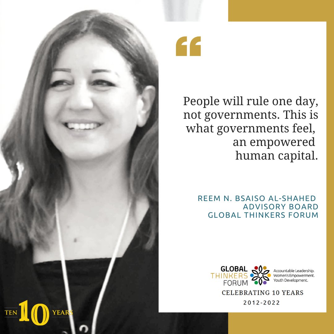 GlobalThinkersForum (@globalthinkersf) on Twitter photo .<a href="/ReemBsaiso/">Reem N Bsaiso</a> is an international senior consultant in national knowledge-based economy for human capital policies, economic growth and job creation. She believes that good education is vital for spreading tolerance, understanding and world peace #GTF10 .<a href="/ReemBsaiso/">Reem N Bsaiso</a> is an international senior consultant in national knowledge-based economy for human capital policies, economic growth and job creation. She believes that good education is vital for spreading tolerance, understanding and world peace #GTF10