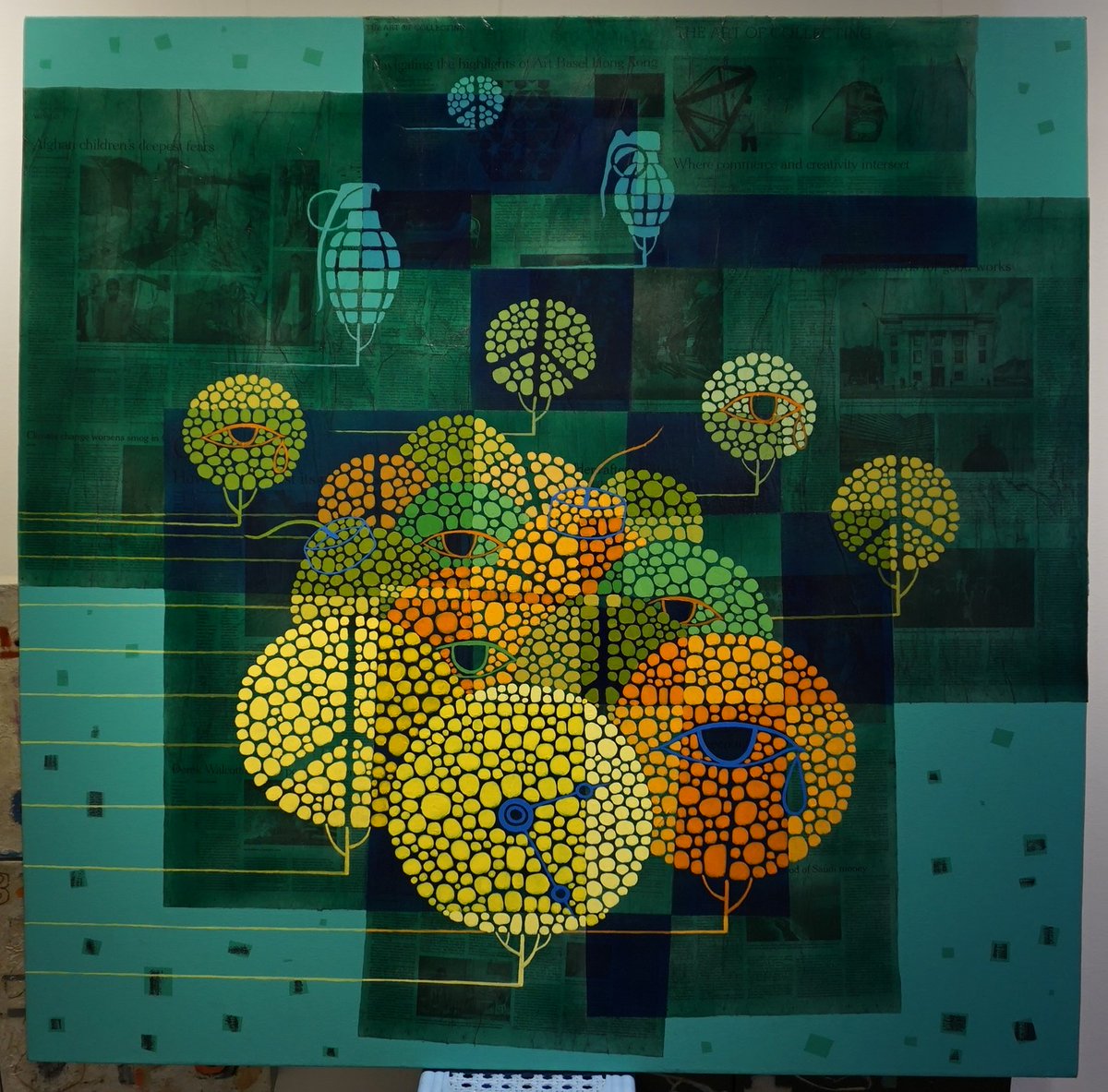 Title      - Peace Treeveller (1) 
Size       - W 122cm × H 122cm
Median - Acrylic and New 
                Paper Collage on
                Canvas