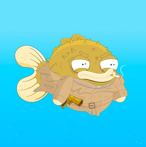 Ebone_Cryptone's tweet photo. Snagged my 2nd puffer. Had to have that gold pistol. #basedfishmafia https://t.co/K9MTFr5FpB