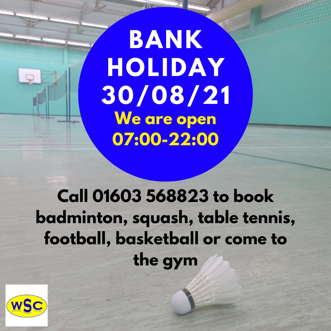 We are open today until 22:00 call us on 01603 568823 to book a court.