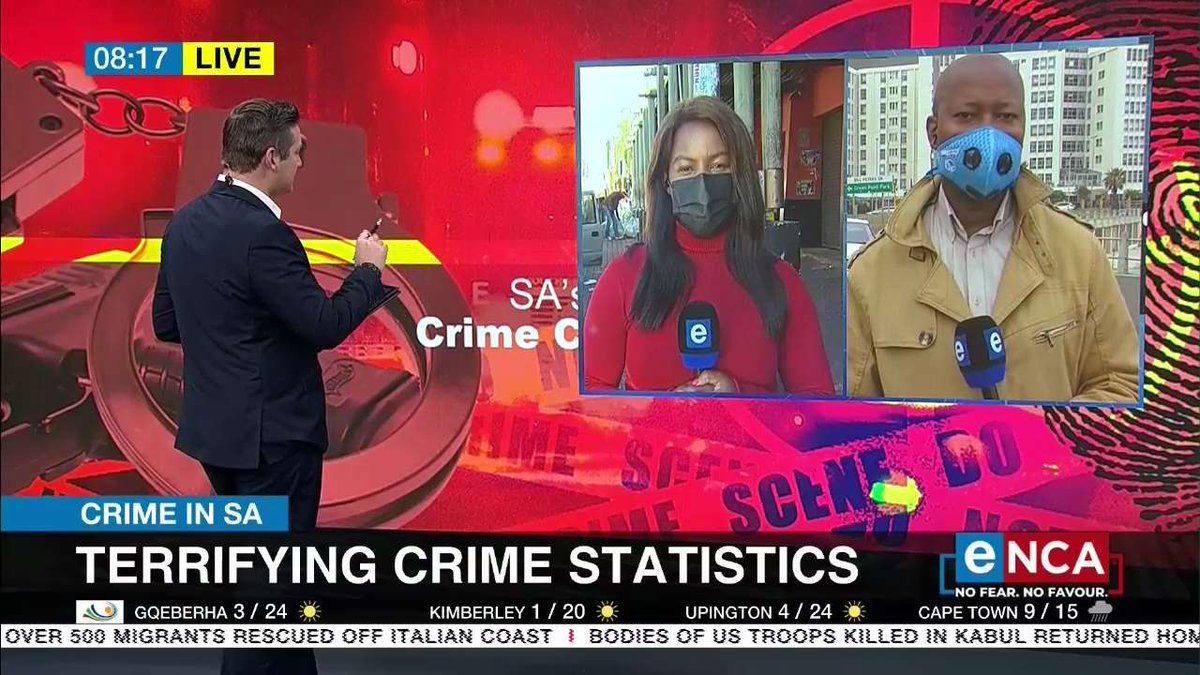 eNCA's tweet photo. [ON AIR] Police Minister Bheki Cele announced terrifying crime statistics, showing an over 60% increase in contact crimes. This morning, we focus on crime in the country. Our reporters are speaking to different people about how crime affects them. @NqobileMadlala_ reports. https://t.co/2WekUGbmaw