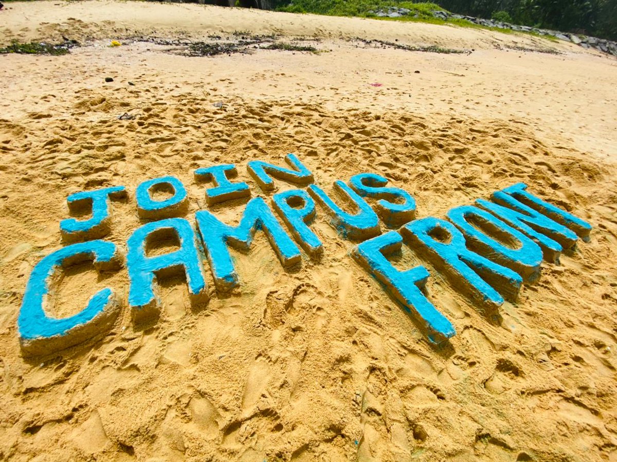 CampusFrontInd's tweet photo. CAMPUS FRONT OF INDIA - UDUPI DISTRICT
As a part of ongoing Nation wide Membership campaign, Kannaggar unit members made sand art in Padubidri beach.

Defending Dissent
Ascending Front

#JoinCFI
#CampusFrontOfIndia https://t.co/XZFsjD2MoQ