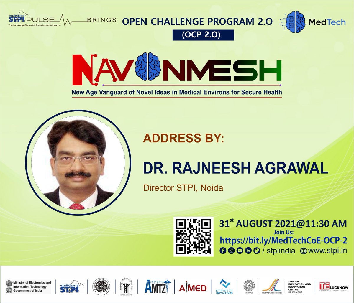MedTechCoE's tweet photo. Address by Dr. Rajneesh Agrawal, Director, STPI Noida on the launch of second Open Challenge Program (OCP 2.0) #MedTechCoE a #STPICoEs in #MediElectronics & #Health Informatics. Register yourself on https://t.co/oEYAx9emFg @Omkar_Raii #STPIINDIA @GoI_MeitY @STPILucknow https://t.co/m8ckmNXVqU
