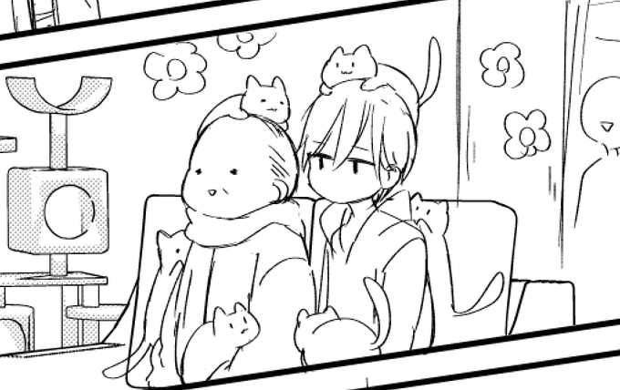 下絵してます。猫たくさん🐱私が描くと犬も猫も大差なさそう。ちなみに自分のアイコンはポメラニアンです。貧相な尻尾がチャームポイントです😌 