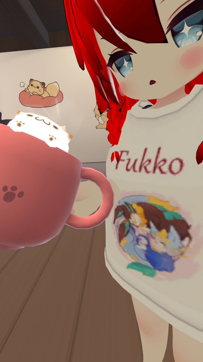 Fukko always has to wake up in comfy clothes and with a drink of something filled with absolute cuteness!

#しすたーず_vrc #VRChat