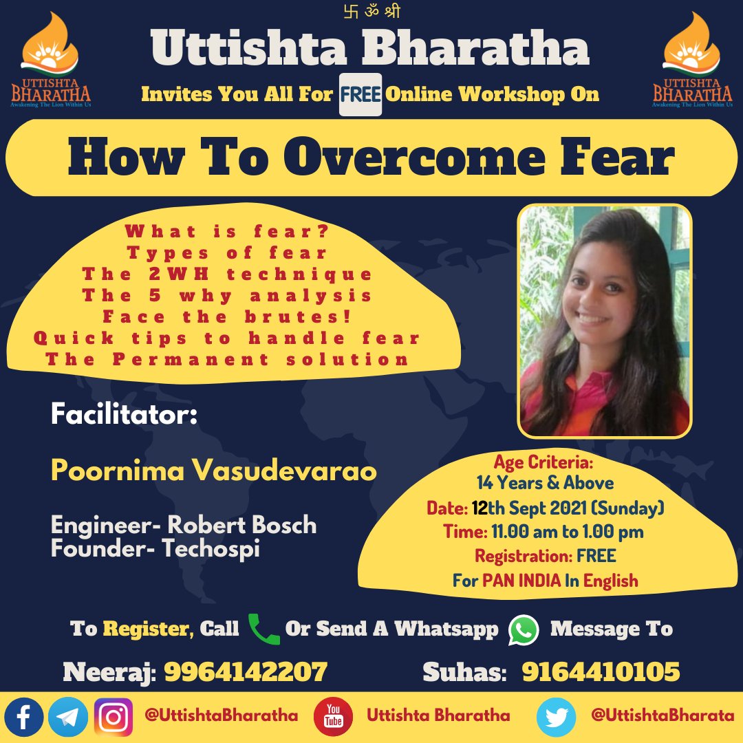 kamath_neeraj's tweet image. To Register Call Or Send A Whatsapp Message To Neeraj: 9964142207      Or      Suhas:  9164410105

#SkillDevelopment #HowToOvercomeFear #FreeOnlineWorkshop #UttishtaBharatha