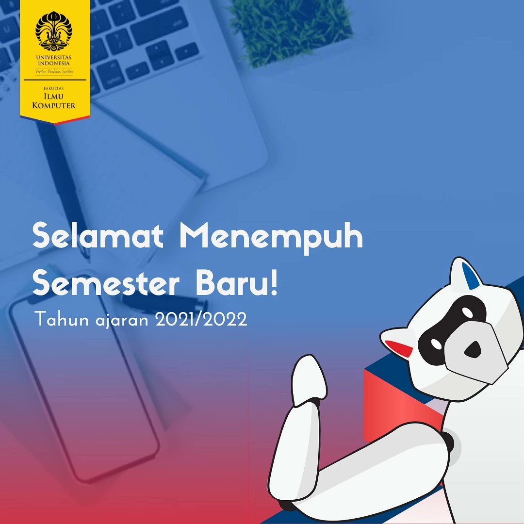 FASILKOM_UI's tweet image. Fasilkomers, semester baru udah datang lagi. Bagi kamu yang semester lalunya merasa belum maksimal jangan terlalu lama bersedih. Jadikan semester baru sebagai momen perubahan. 
Yuk, bisa yuk! semester baru, semangat baru, menjadi &quot;aku&quot; yang lebih baik lagi.

#FasilkomUI