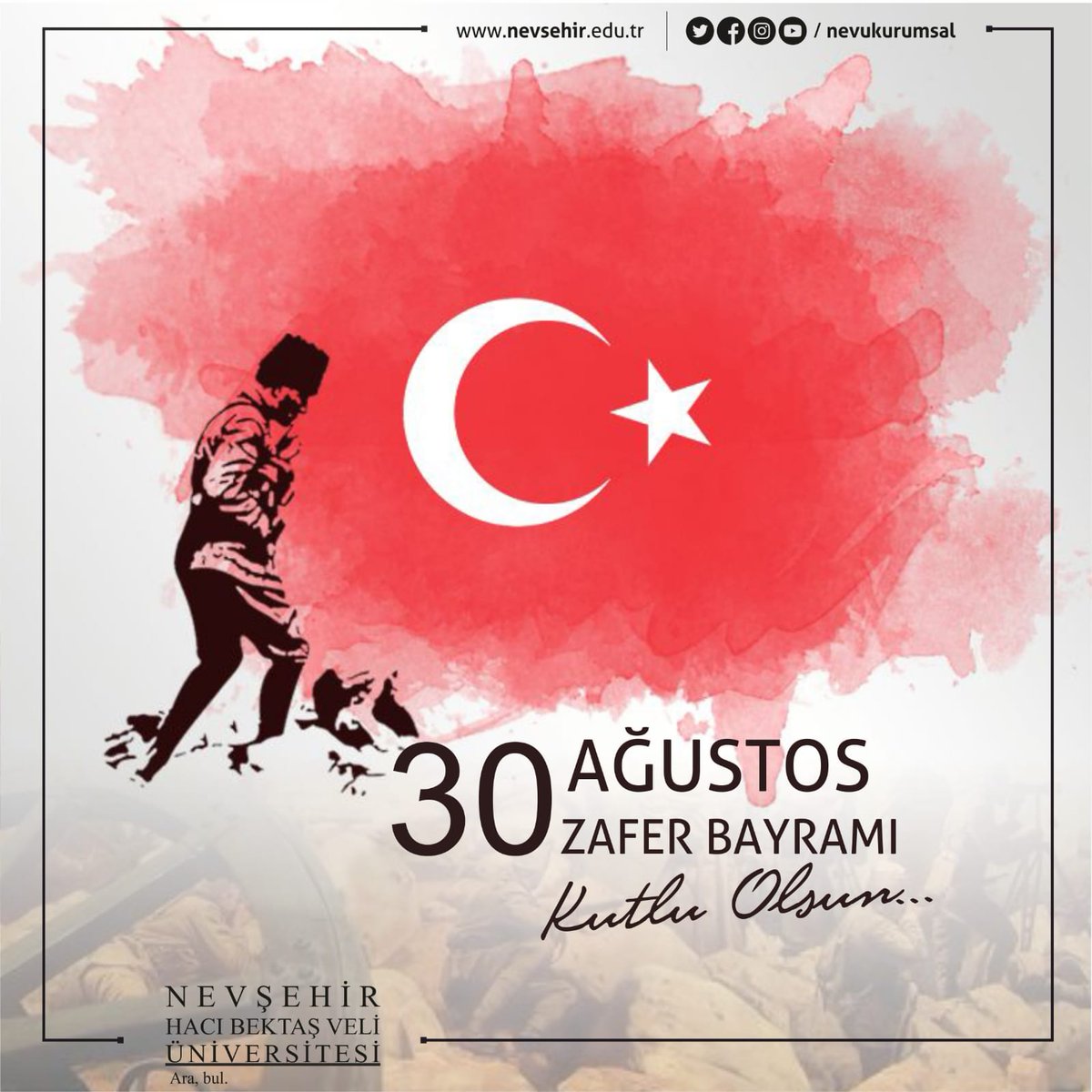 NEVÜ İİBF ailesi olarak başta Gazi Mustafa Kemal #Atatürk ve İstiklal mücadelemizin tüm kahramanlarını rahmet ve minnetle anıyoruz. 30 Ağustos Zafer Bayramı kutlu olsun.