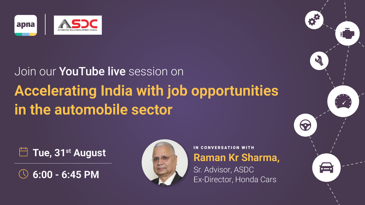 apnahq's tweet photo. Apna collaborates with @SkillsASDC to discuss career opportunities in the automobile industry. Join Sr. Advisor, ASDC and Ex-Director, Honda Cars, Mr. Raman Kr Sharma tomorrow, LIVE on our Youtube channel.
Link: https://t.co/9tD9DTH22P
#AutomobileJobs #AcceleratingIndia https://t.co/1f3dbh1U9N