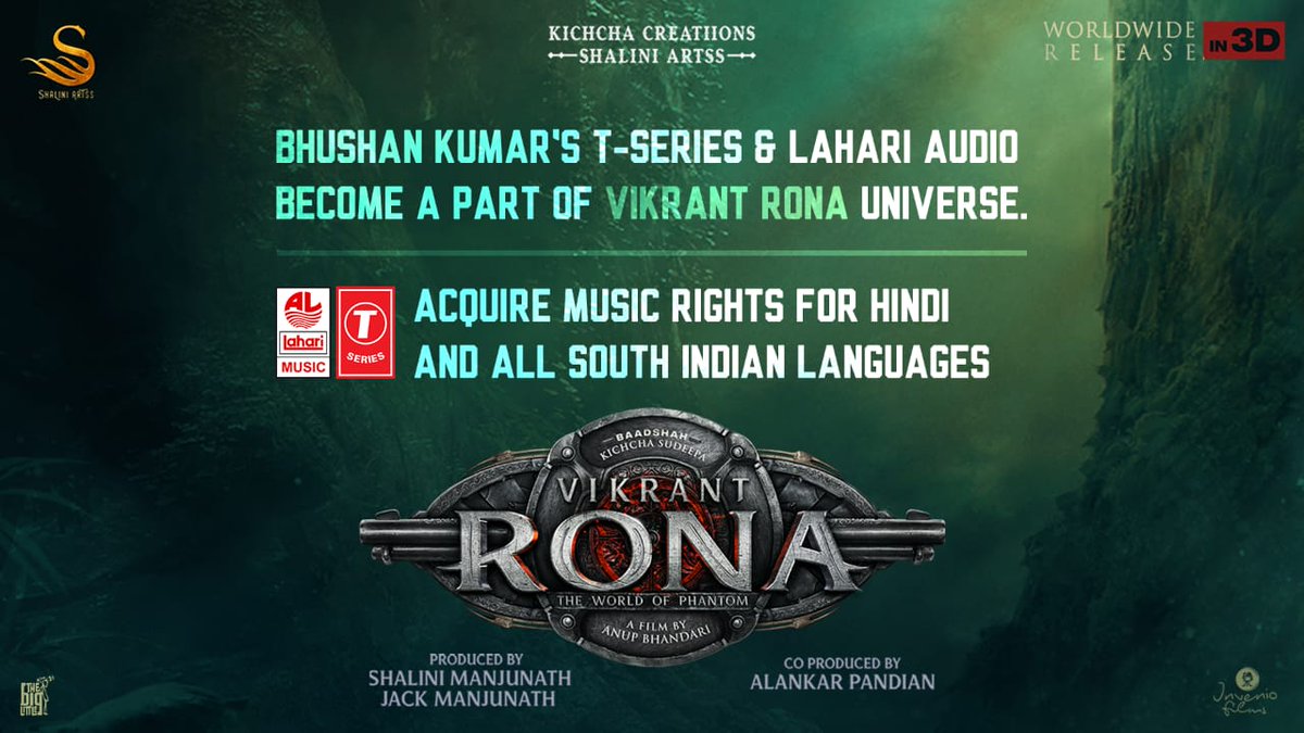 taran_adarsh's tweet photo. 'VIKRANT RONA': T-SERIES &amp; LAHARI ACQUIRE MUSIC RIGHTS... #TSeries and #Lahari Audio acquire music rights for #Hindi and all #SouthIndian languages of #VikrantRona... The PAN-#India film stars #KichchaSudeepa. https://t.co/jNVXR8TK97