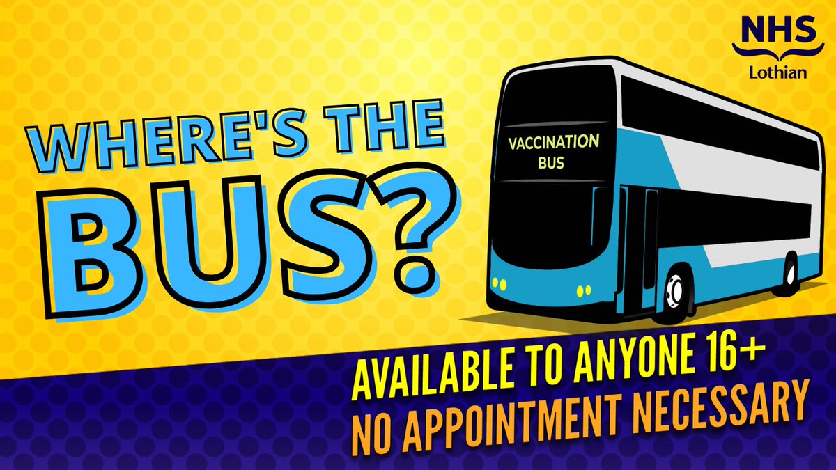 The <a href="/on_lothianbuses/">Lothian Buses</a> COVID-19 Vaccination Bus will be at Tesco Penicuik today and tomorrow from 11am - 7pm. All three vaccines will be available on site. The bus is open to anyone aged 16+. 

<a href="/BeeslackHigh/">Beeslack CHS</a> <a href="/PenicuikHS/">Penicuik High School</a> Free period? Lunch? After school? Get on board! 
<a href="/NHS_Lothian/">NHS Lothian</a>
