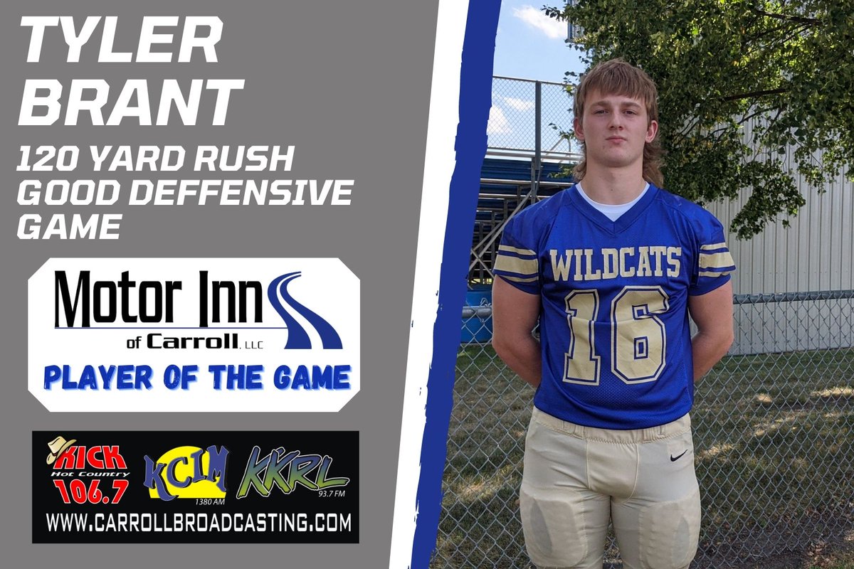 Congratulations to Tyler Brant of Glidden Ralston on being named Motor Inn Player of the Game Vs Coon Rapids Bayard on Saturday, August 28th. Brant had a very good game on both side of the ball in a 36-8 loss.
<a href="/GliddenRalston/">Glidden-Ralston</a> <a href="/CorsonCole/">Cole Corson</a> <a href="/TheTylerBrunner/">Tyler Brunner 🎙️📹</a> <a href="/NickBrincks/">Nick Brincks</a>