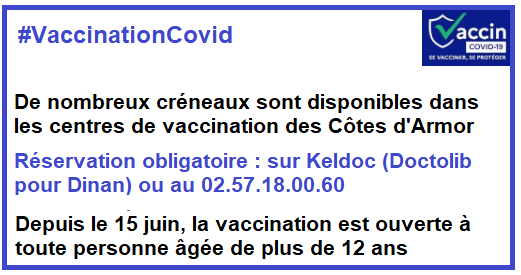 Prefet22's tweet photo. Aujourd’hui en France 8 personnes sur 10 hospitalisées à cause du #COVID19 ne sont pas vaccinées

De nombreux créneaux sont disponibles dans les centres de #vaccination de #Dinan #Gouarec #Guingamp #Lamballe #Lannion (Pleumeur-Bodou) #Loudeac #Paimpol &amp; #SaintBrieuc (Brézillet) https://t.co/d2AaO4h4lm
