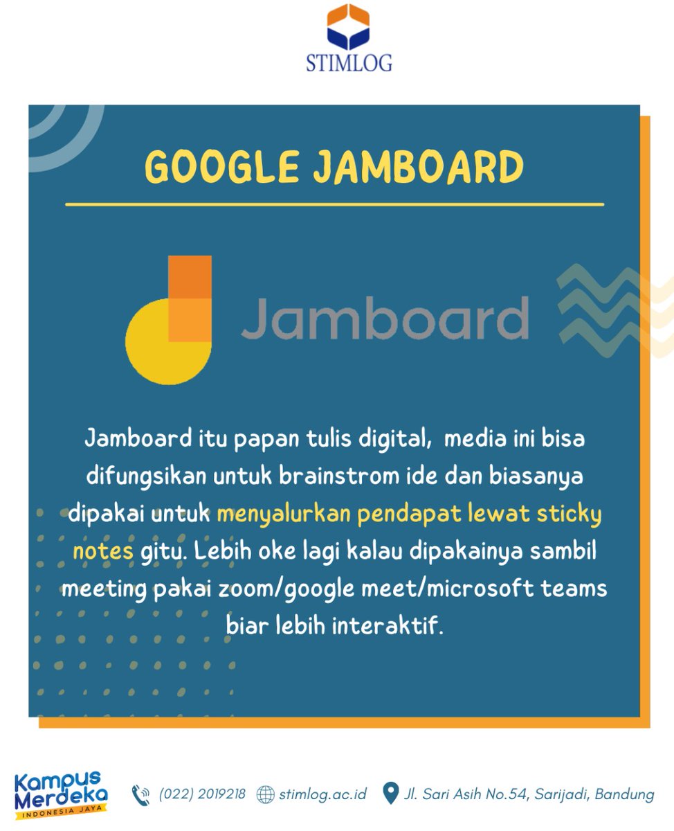 STIMLOGOFFICIAL's tweet photo. Kamu udah tau belum ada tools yang bisa mempermudah kegiatan kerja kelompok supaya lebih efektif?
Tools yang akan #STIMLOGKasihTau ini adalah tools yang bisa kalian operasikan secara online, kalian bisa menggunakannya tanpa mengintallnya, jadi gaakan memakan memori device kalian! https://t.co/l439bUngGw