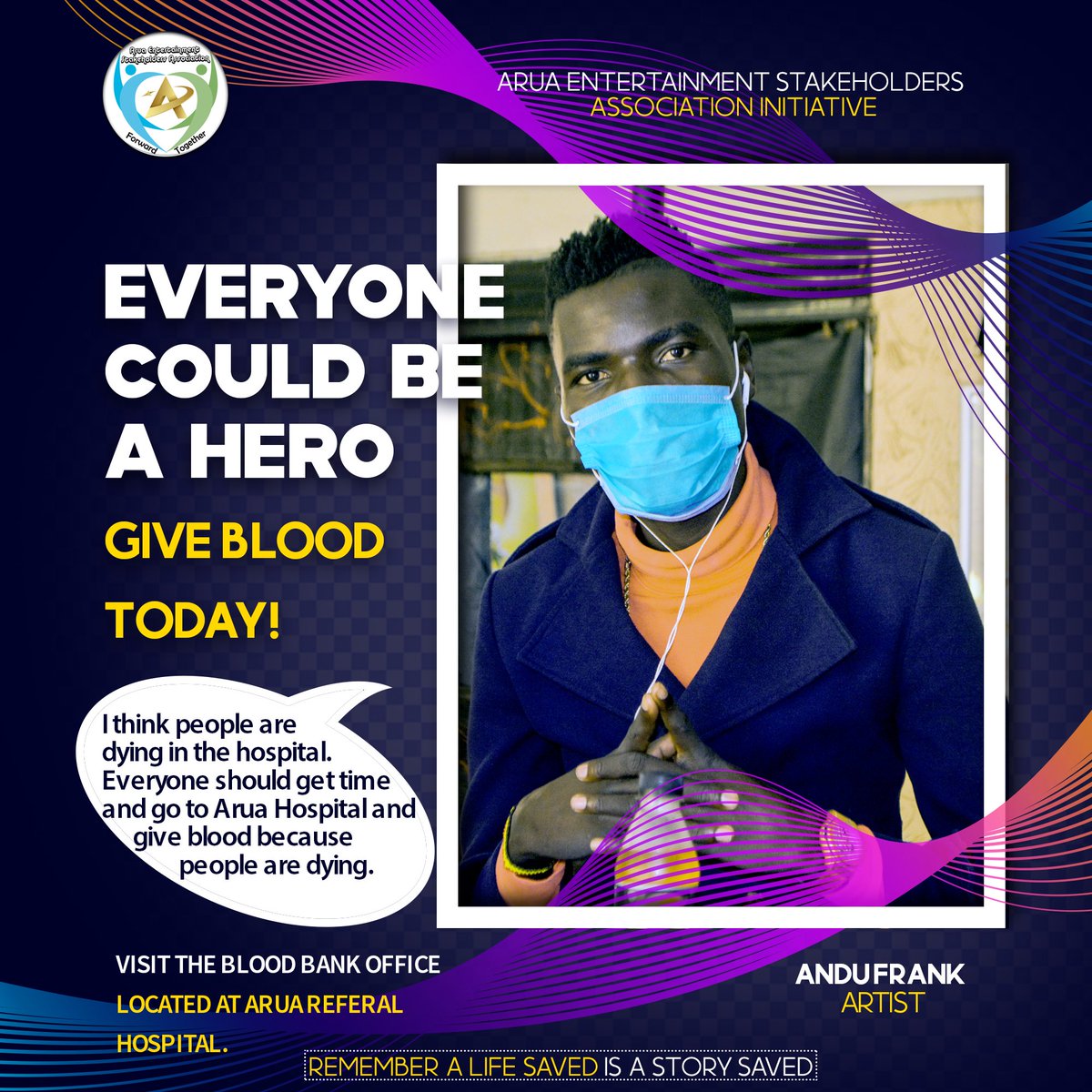 humblekid75's tweet photo. Man in another cause.
Let's Donate Blood.
Arua Entertainment Stakeholders Association initiative.
Forward Together. https://t.co/hgrt6VxfyZ