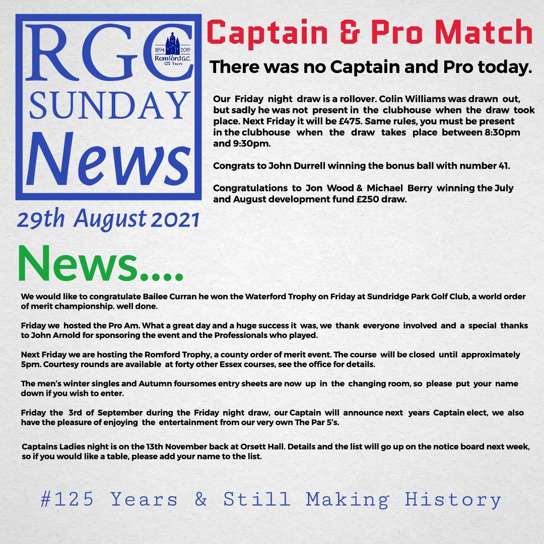 Romfordgolfclub's tweet photo. RGC Sunday news #rgc #captainsspeech #sundayaddress #traditionalgolfclub #tradition #125yearsandstillmakinghistory https://t.co/9Ry6lkL3xJ