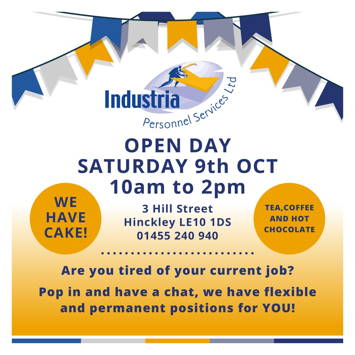 You are Invited! We have an open day and you are invited! Come to our open event and speak to our team of experts on how they can help you get into job! It will be chats, coffee and cake! . . . . #industria #industriapersonnel #newchallenge #newjob #jobless #newcareer