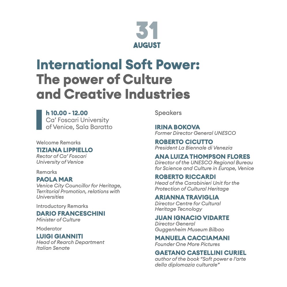 IITalk's tweet photo. "Soft Power Conference 2021": i temi principali saranno #transizioneambientale e il ruolo della #cultura per la ripresa dopo la pandemia.
L'ospite di #IIT è la coordinatrice del @CCHT_CaFoscari Arianna Traviglia.
https://t.co/4oKBpQALNz https://t.co/QLX7V2dopf