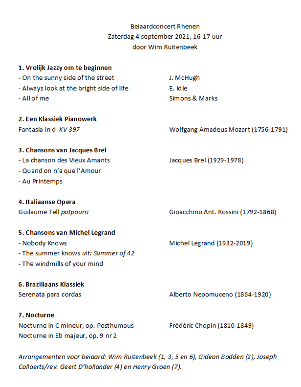 Za 4 sept 16:00-17:00 uur. Wim Ruitenbeek <a href="/wimdebeiaardier/">Wim Ruitenbeek</a> geeft een #beiaardconcert op de #beiaard van de #Cuneratoren in #Rhenen. Meer informatie over de reeks 6 #zomerconcerten op cuneragilde.nl