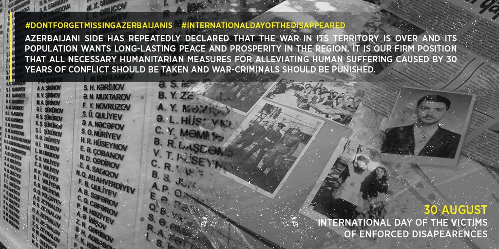 We demand immidaiate release 1203 people with testimonies in Armenian captivity. .  #IDOD #DontForgetMissingAzerbaijanis  <a href="/Europarl_EN/">European Parliament</a> <a href="/HRHFoundation/">Human Rights House Foundation</a>   @CoE_HrightsRLaw <a href="/BBCWorld/">BBC News (World)</a>