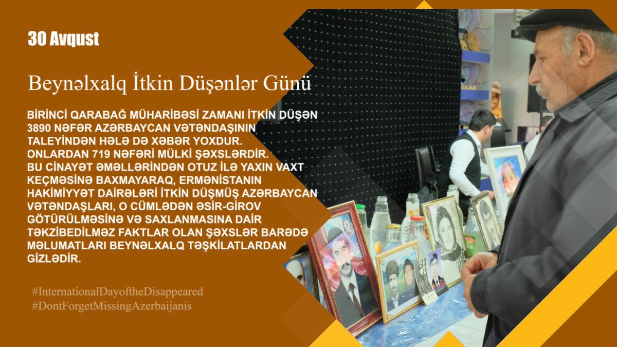 VuqarAliyevDGK's tweet photo. Currently, 3,890 people are registered as missing in the State Commission on Prisoners of War, Hostages and Missing Persons of the Republic of Azerbaijan as result of Armenian occupation and aggretion against Azerbaijan in 1990s.  #IDOD #DontForgetMissingAzerbaijanis @hrw https://t.co/YKMRuF3LCO