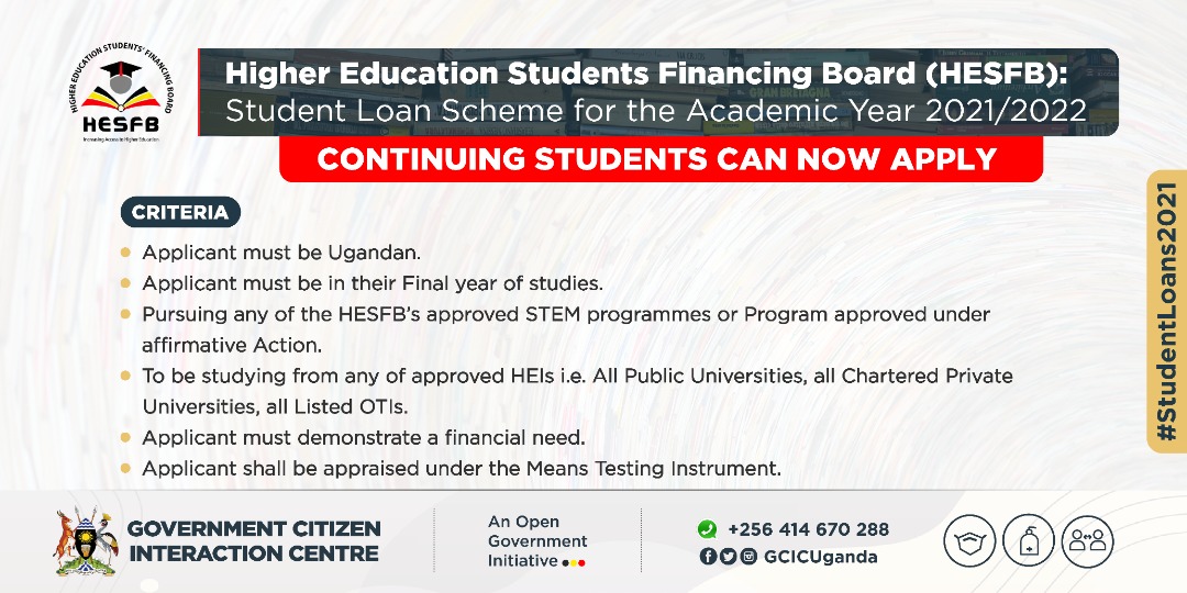 GCICUganda's tweet image. ᴄᴏɴᴛɪɴᴜɪɴɢ ꜱᴛᴜᴅᴇɴᴛꜱ ɴᴏᴡ ᴀʙʟᴇ ᴛᴏ ᴀᴘᴘʟʏ ᴛᴏ ᴛʜᴇ ꜱᴛᴜᴅᴇɴᴛ ʟᴏᴀɴ ꜱᴄʜᴇᴍᴇ